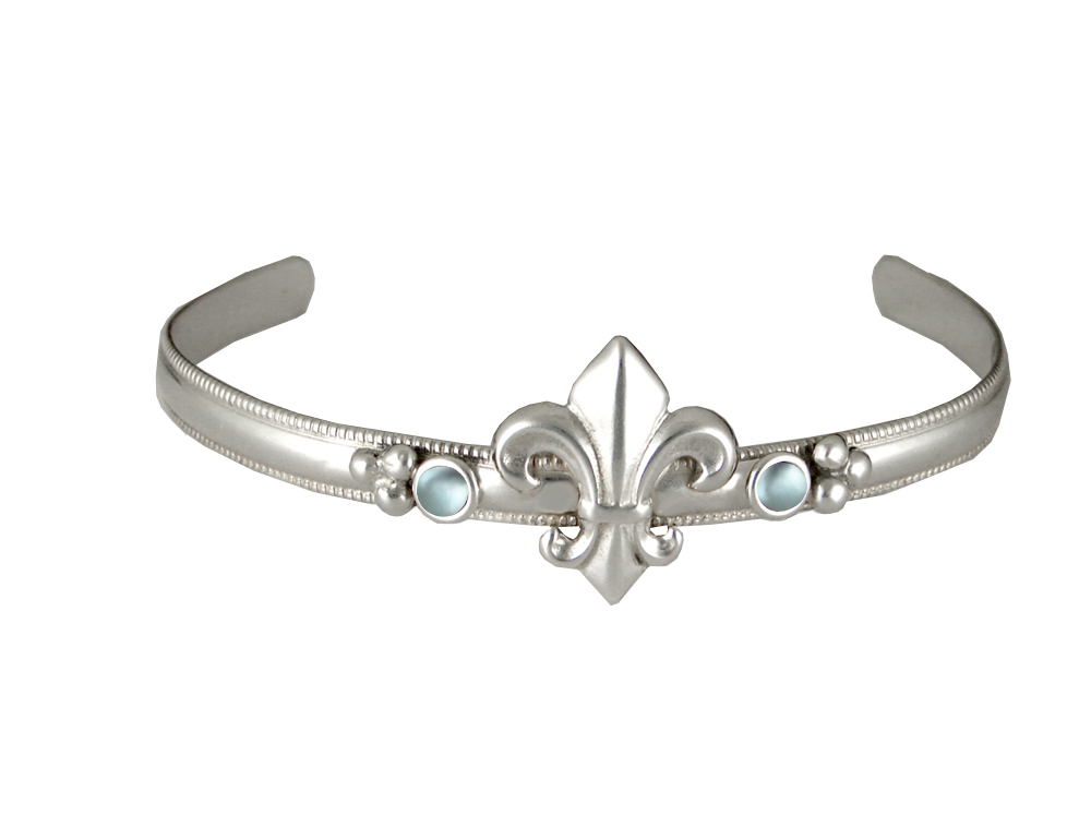 Sterling Silver Fleur de Lis Cuff Bracelet With Blue Topaz